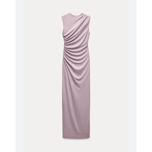 Zara Pink Blush Ruched Midi Dress Sleeveless Bodycon Party Cocktail Size S New